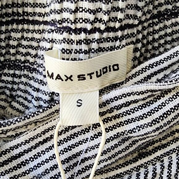 Max Studio Linen Pull On Pants | Women's Small | White Charcoal Gray Stripe NEW - Picture 6 of 8